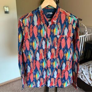 Desigual Feather Print Multicolor Button Up Shirt